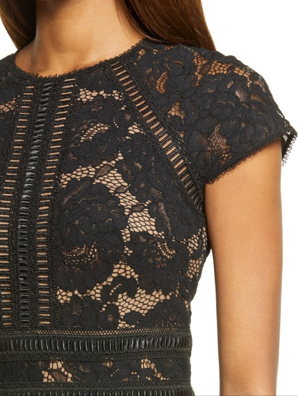 TADASHI SHOJI NWT LACE & CREPE A-LINE GOWN BLACK/NUDE SZ 16 $358 Retail - Picture 2 of 16